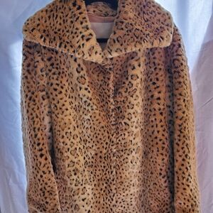 Women's Chic Leopard Faux Fur Jacket By DuMonde Ladies XL